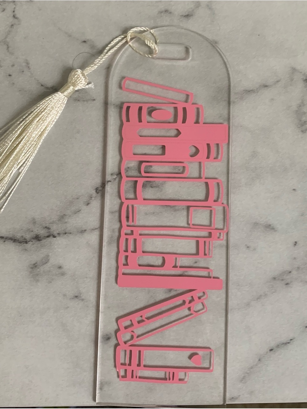 Pink Acrylic Bookmark with Tassel - Clear Base